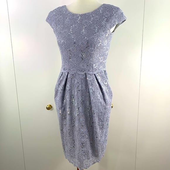 Alex Evenings 4P silver sequins  dress pockets - Picture 1 of 16